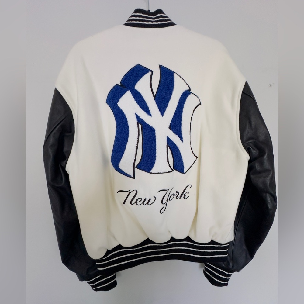 New York Yankees PLEASURES Full-Snap
Varsity Jacket - White